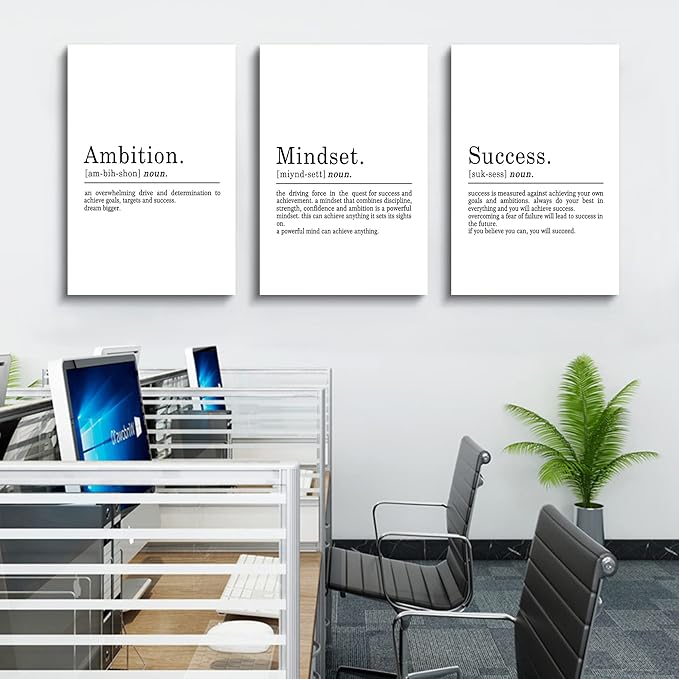 Inspirational Canvas Painting Wall Art -EPHANY ART - Mindset Quotes Prints, Motivational Wall Art Success Framed Entrepreneur Poster Positive Quotes Wall Poster for Home Office Workplace (L-3pcs,20x30inchx3pcs)