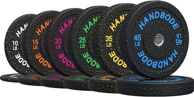 Colored Bumper Weight Plates Olympic Weight Plate Set 2-Inch, 10/15/20/25/35/45/55 lb Barbell Weight Plates Set for Home Gym, Rubber Strength Training Weights Plates for Weight Lifting