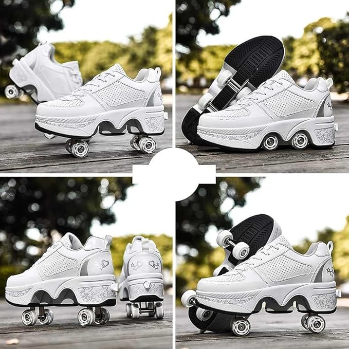 Double-Row Deform Wheel Automatic Walking Shoes Invisible Deformation Roller Skate 2 in 1 Removable Pulley Skates Skating Parkour