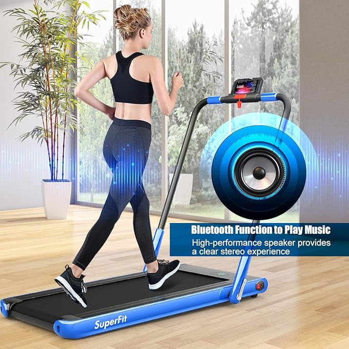 GYMAX Walking Pad, 2 in 1 Free Installation Under Desk Treadmill with Smart App, Remote Control & LED Display, 2.25HP Foldable Portable Compact Running Machine for Small Spaces Home Office