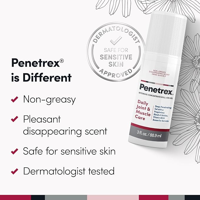 Penetrex Joint & Muscle Therapy - Soothing Gel for Back, Neck, Hands, Feet - Premium Whole Body Rub with Arnica, Vitamin B6 & MSM - 3oz Roll On Gel (3-Pack)