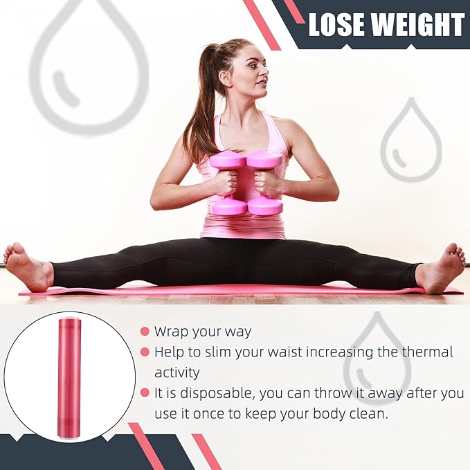 60 Meters Rose Red Osmotic Plastic Body Wrap, Workout and Sweat Enhancer Stomach Wrap Body Wrap Film Applicator Power Wrap(1 Rolls)