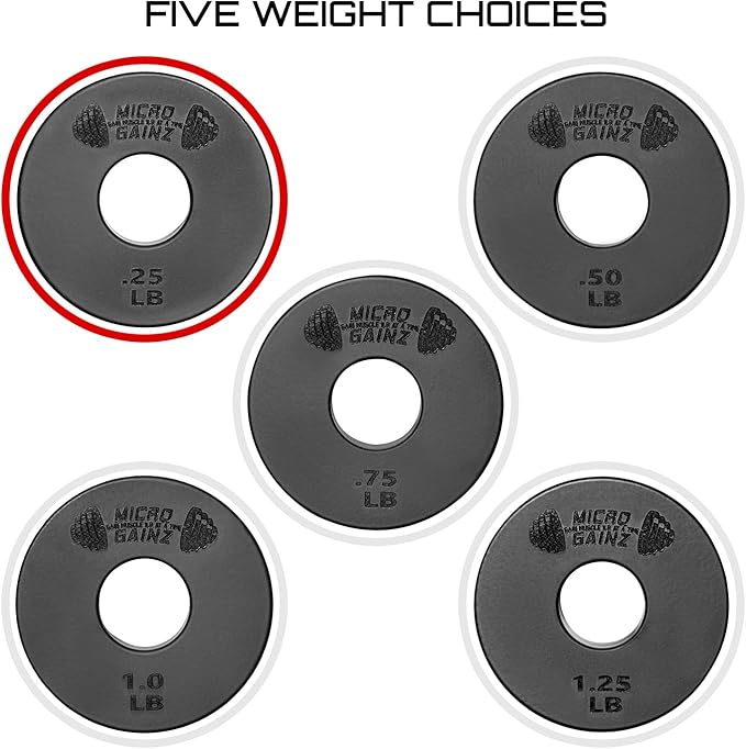 Micro Gainz Standard 1-Inch Center Hole Weight Plates, Set of 2 Black Fractional Plates Choose Set (.25LB-1.25LB), Designed for Standard 1-inch Barbells & Dumbbells, Made In USA