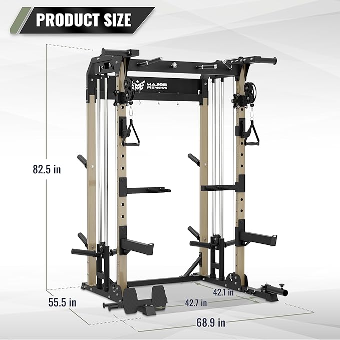 MAJOR FITNESS F22 Power Rack, 1600lbs All-in-One Squat Rack with Cable Crossover, Dual Pulley System, Heavy-Duty Steel Frame, Attachments & Storage for Home Gym Strength Training