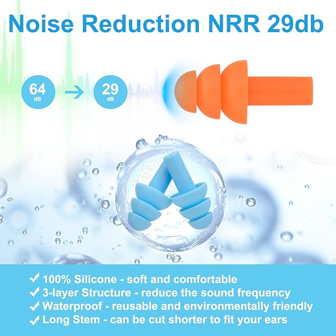 Ear Plugs for Swimming,Sleeping Noise Cancelling,Snoring,Shoting,Working, Reusable Silicone Earplugs, Super Soft Ear Plug for Noise Reduction, Ears Protection (6 Pairs)