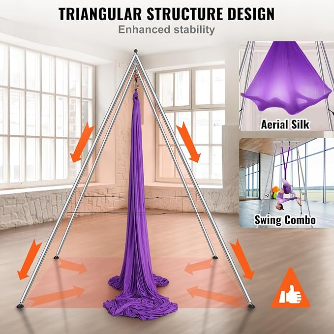 VEVOR Aerial Yoga Frame, 9.67 ft Height Swing Stand, Max 551.15 lbs Load Chrome-Plated Steel Pipe Inversion Yoga Rig for Indoor Outdoor Use