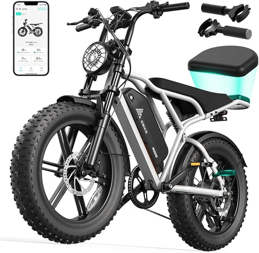 TST Electric Bike for Adults 1500W Peak 20" Fat Tire All-Terrain E-Bike 60/110 Miles 28MPH Electric Dirt Bike for Road Sand Mountain Snow - 48V 15/25AH Battery Powered Electric Motorcycle
