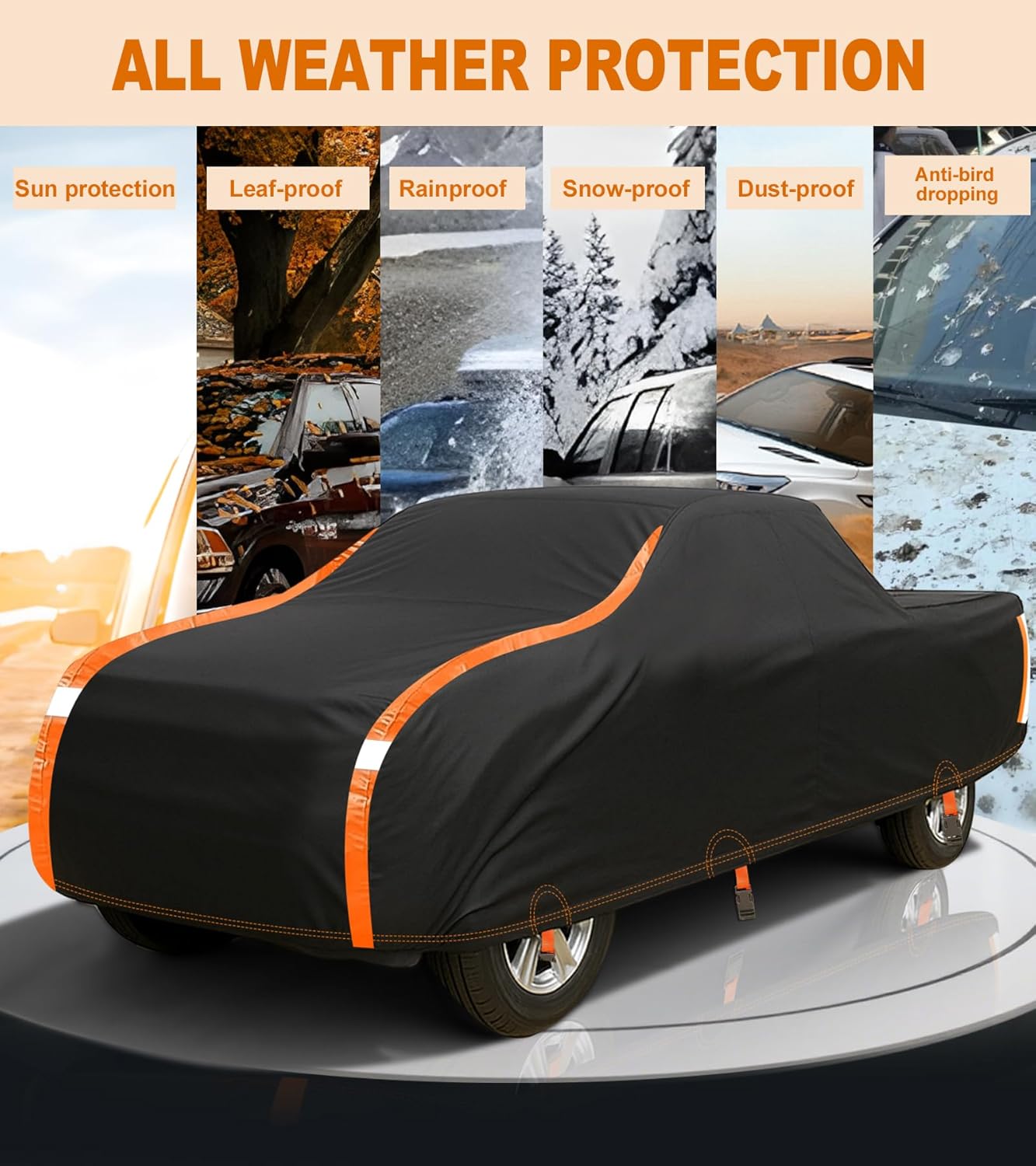 Truck Cover Heavy Duty 100% Waterproof Pickup Truck Cover All Weather Protection Rain UV Full Car Cover Fit for Ford F150 Chevy Silverado Dodge Ram 1500 Fit Length Up to 230"