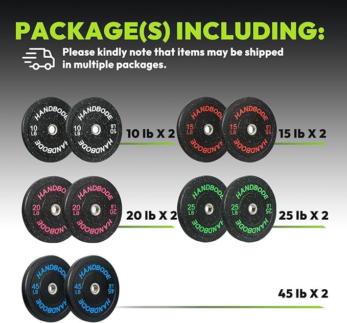 Colored Bumper Weight Plates Olympic Weight Plate Set 2-Inch, 10/15/20/25/35/45/55 lb Barbell Weight Plates Set for Home Gym, Rubber Strength Training Weights Plates for Weight Lifting