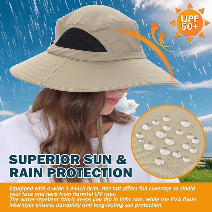 EINSKEY Wide Brim Sun Hat, UPF 50+ UV Protection Waterproof Packable Bucket Hat for Men & Women, Fishing Hiking Beach Garden