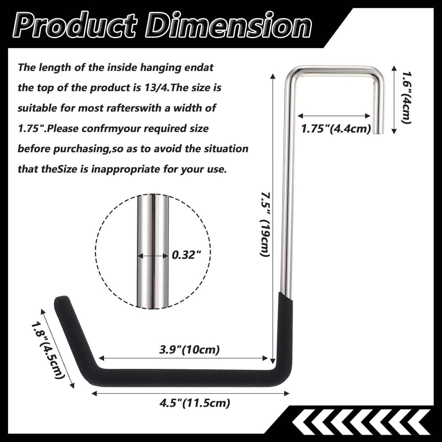 Rafter Hanger Hook, Large S Hooks for Hanging, Ladder Hanger, Bike Hooks, Garage Storage Organizer, Black 8PC