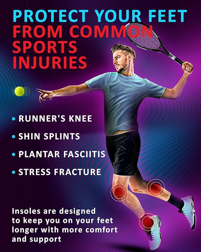 Sport Shock Absorbing Insoles - Athletic Shoe Cushioning Inserts for Men and Women - Ideal for Active Sports Running Training Hiking - Neutral Arch Good for Sneakers Shoes (M, Indigo)