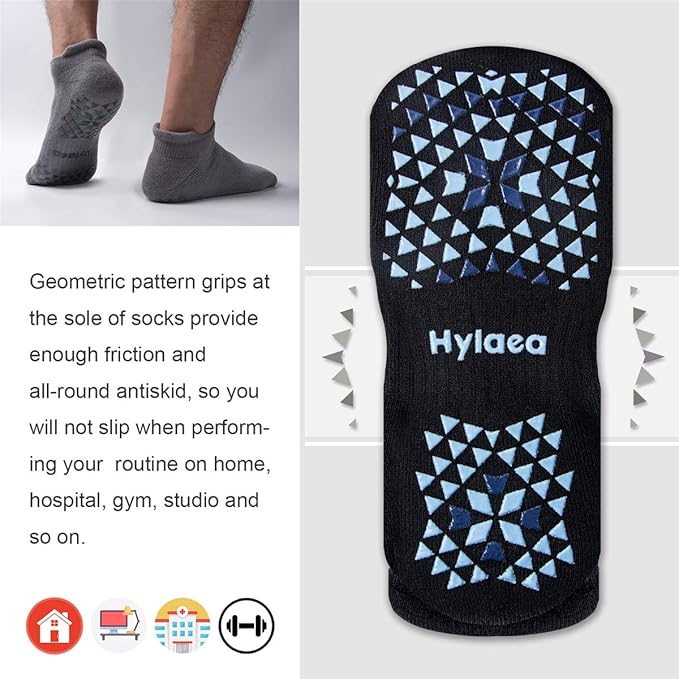 Hylaea Unisex Non Slip Socks with Grip for Yoga, Hospital, Pilates, Barre | Ankle, Cushioned