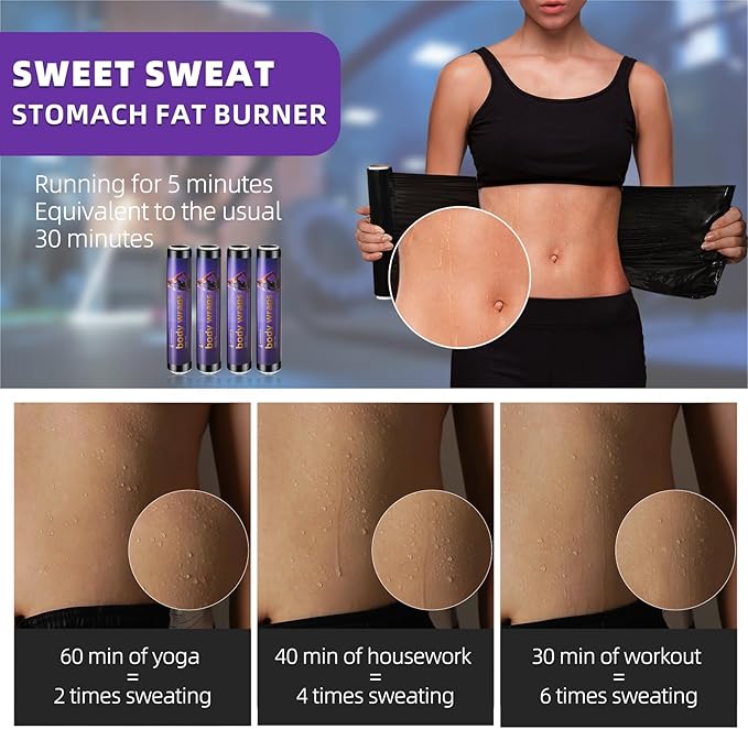 4 Rolls 60 Meters Black Osmotic Plastic Body Wrap Exercise & Fitness Sweat Enhancer Anti-Shedding Yoga Training Band Set, DIY Sauna Wrap Pilates Workout