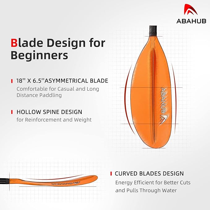 Abahub 1 x Carbon Kayak Paddles, 90.5 Inches Kayaking Oars for Boating, Canoeing with Free Paddle Leash, Carbon Fiber Shaft Black/Blue/Green/Orange/Yellow/White/Red Plastic Blades