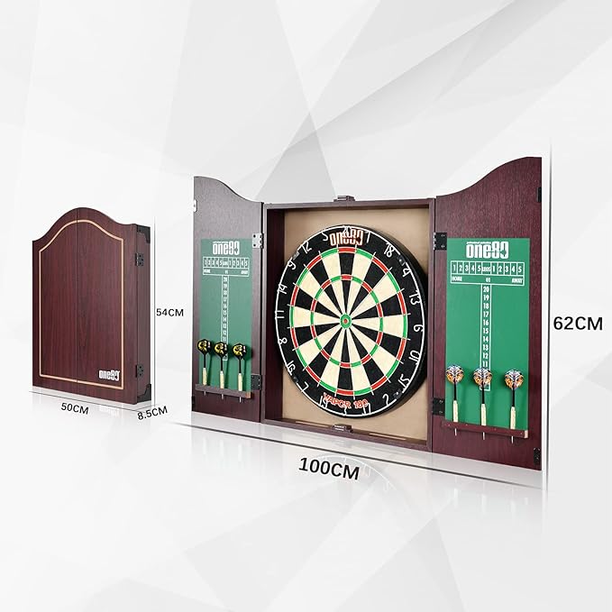 All-in-One Dartgame Center with Self-Healing Sisal/Double-Sided Dartboard & Multifunctional Cabinet 6 Steeltip Darts and Mounting Kit Included