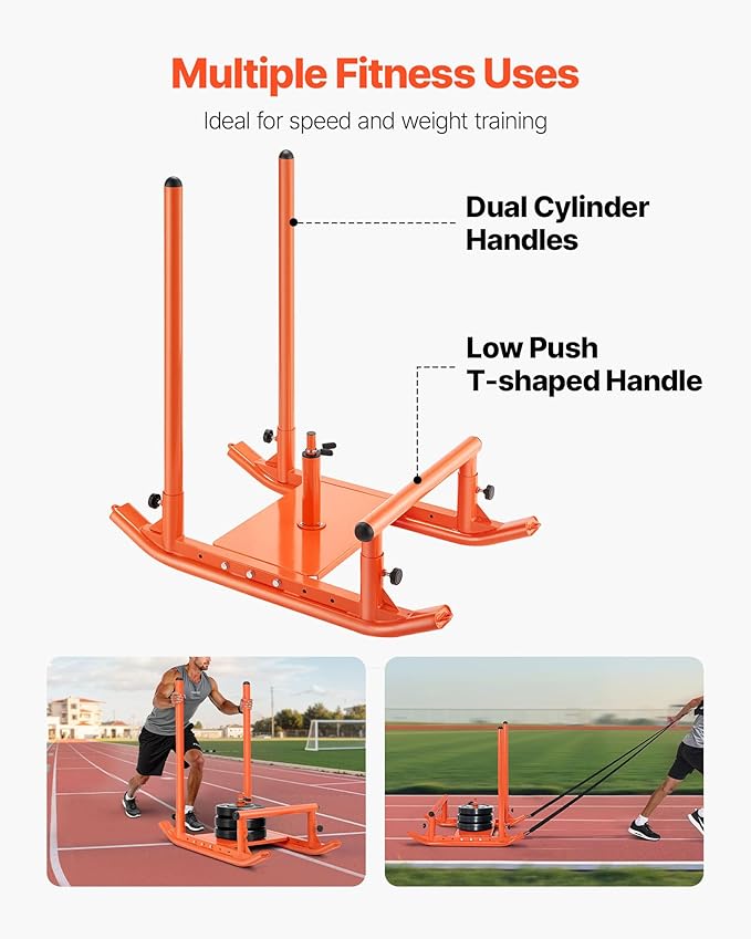 VEVOR Weight Sled, Steel Power Sled, Fitness Strength Training Sleds for Athletic Exercise Speed Improvement, Workout Fitness Equipment with Handle, Compatible with 1/2 in Weight Plates, Orange