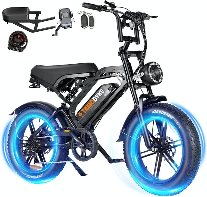 V20 4.0 Electric Bike for Adults,28/30Mph Max Speed,48V15.6Ah Battery,25-68 Miles Max Range, Dual Hydraulic Brakes Ebike,Turning Light, Electric Bike for Commute/Offroad/Rain/Snow Riding.