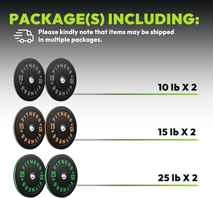 Rubber Weight Plates, Olympic Bumper Plate Set 2-Inch, 45/100 / 160/190 / 260/300 lb Barbell Weights for Home Gym, Colored Standard Strength Training Plates for Weightlifting