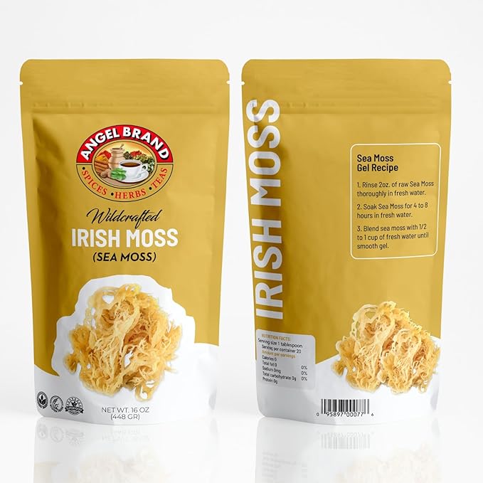 Angel Brand Irish Sea Moss 1 Lbs Pouch - Nutrient Rich Sea Vegetable Harvested from Pristine Ocean Waters - Enhance Wellness Journey with Irish Sea Moss Raw - Perfect for Smoothies & Soups