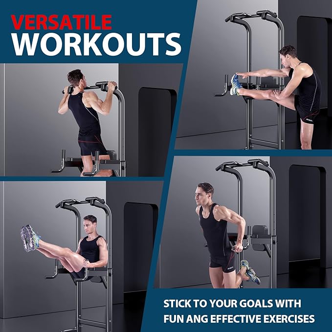Power Tower Adjustable Height Pull Up & Dip Station Multi-Function Home Strength Training Fitness Workout Station for Home Gym