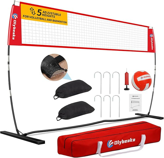 Portable Volleyball Net 5-Height Adjustable for Backyard with Widened Base, Tetoron Net, 6 Metal Stakes and 4 Sandbags, 12ft/14ft Volleyball Practice Training Equipment with Carry Bag