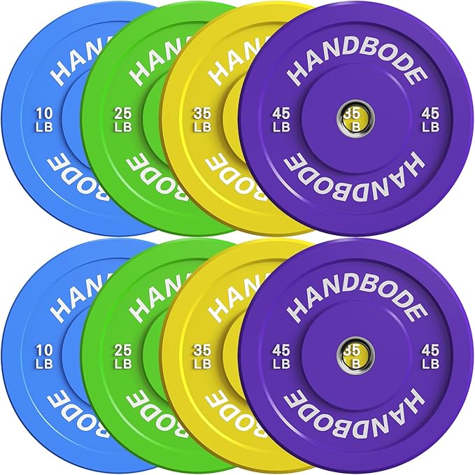 Colored Bumper Weight Plates Olympic Weight Plate Set 2-Inch, 10/15/20/25/35/45/55 lb Barbell Weight Plates Set for Home Gym, Rubber Strength Training Weights Plates for Weight Lifting