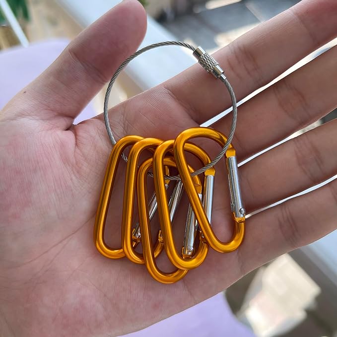 30PCS Aluminum Carabiner Clips, 2" D Shape Spring Snap Hooks Carabiner with 30PCS Keyring Keychain Hook