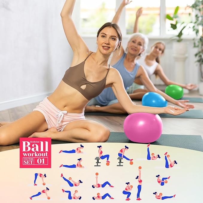 Aoriher 10 Pieces 9 Inch Exercise Pilates Ball Yoga Therapy Core Ball for Yoga Stability Barre Training Stretching Physical Posture Training Gym