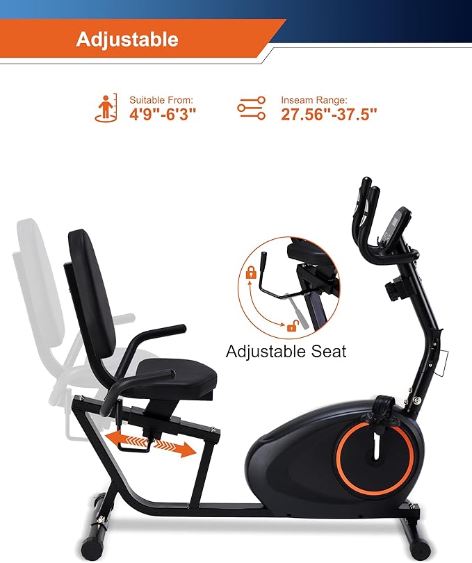 Recumbent Exercise Bike for Seniors - 400LB Weight Capacity Recumbent Bikes with Comfortable Seat, Pulse Sensor, 16-level Resistance, LCD Monitor