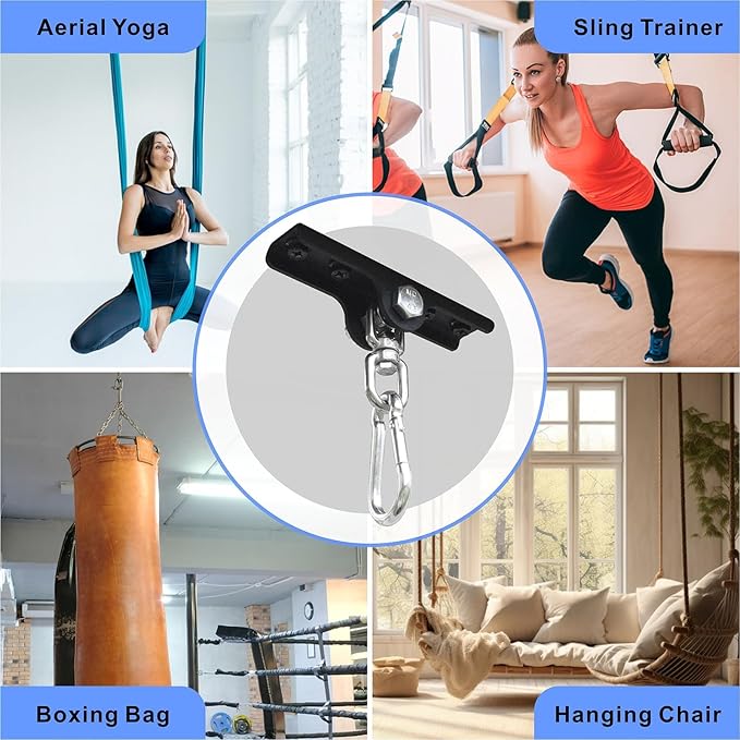 Heavy Bag Hanger - Heavy Duty Punching Bag Mount Hanger Bracket,360° Rotation Wall Ceiling Mount Wood Beam Hook for Boxing Muay Thai Training,Aerial Yoga Swing & Hammock