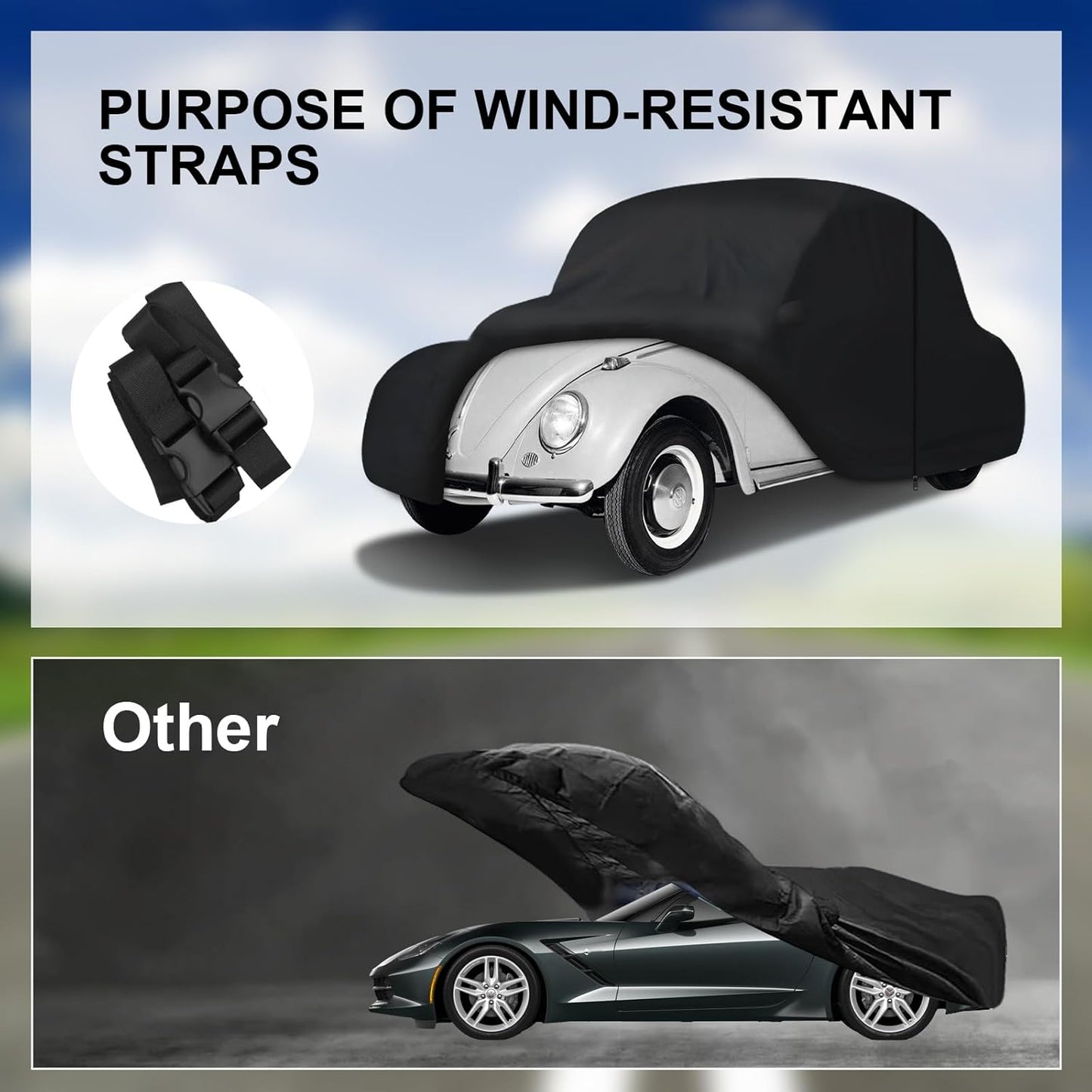 Car Cover Waterproof All Weather for 1960-1980 Beetle Sedan 2-Door Saloon Car, Heavy Duty 7 Layers Outdoor Full Cover with Door Zipper, Black