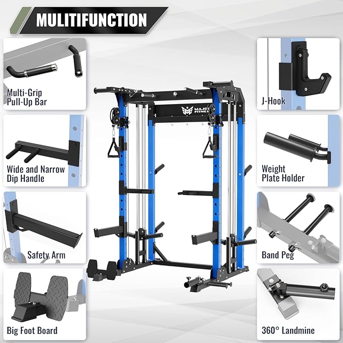 MAJOR FITNESS F22 Power Rack, 1600lbs All-in-One Squat Rack with Cable Crossover, Dual Pulley System, Heavy-Duty Steel Frame, Attachments & Storage for Home Gym Strength Training
