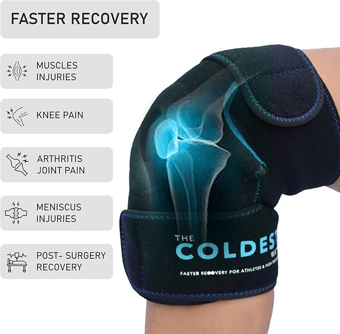 Coldest Knee Ice Pack Wrap, Hot and Cold Therapy - Reusable Compression for Meniscus Tear, Injury Recovery, Sprains, Swelling, Ice Packs After Surgery, Rheumatoid Arthritis, ICY Cold Brace - 2 Pack