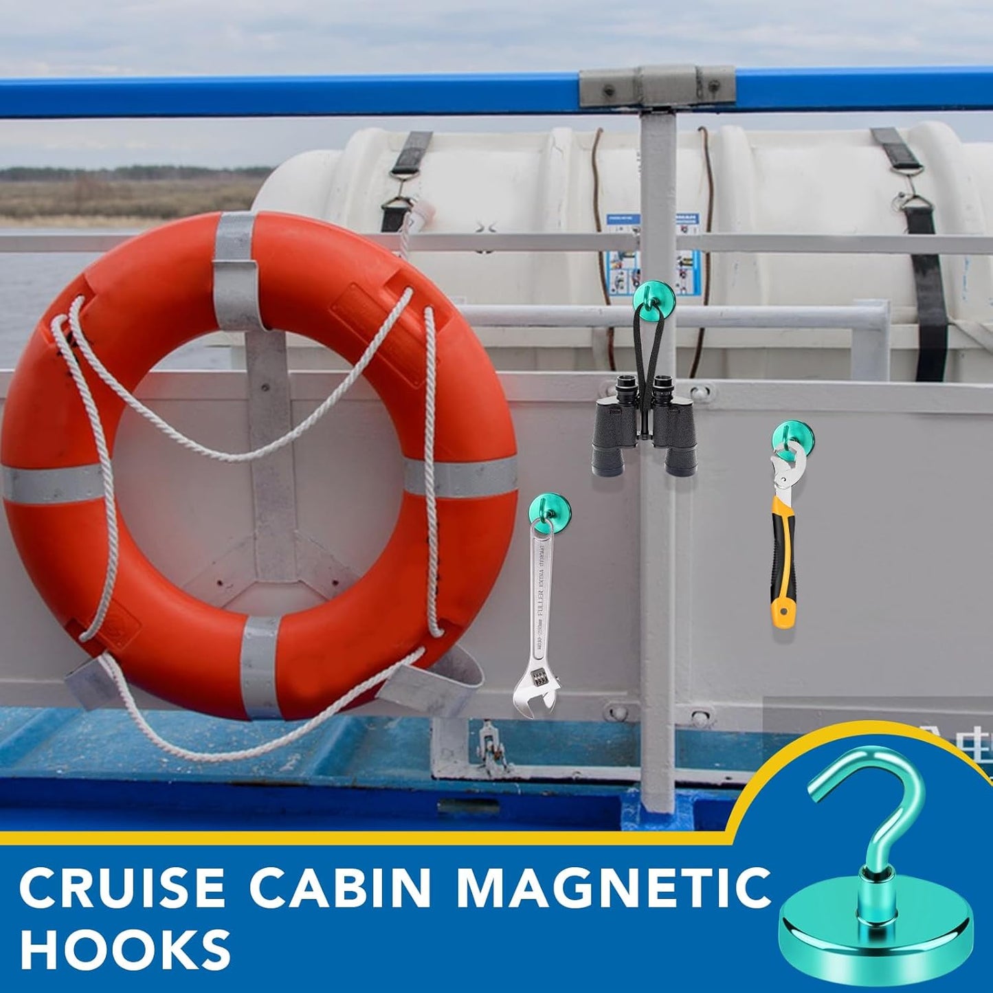 LOVIMAG Cruise Ship Essentials, 110Lbs Cruise Door Magnets, Green Magnetic Hooks, Magnetic Hooks Heavy Duty for Hanging Celling, Grill, Refrigerator Kitchen-6 Pack