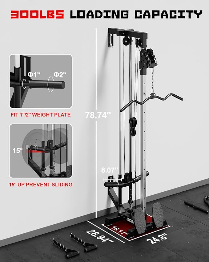 Wall Mount Cable Station, WM1 Cable Crossover Machine with 17 Positions, High and Low Cable Crossover Machine with Removable Footplate for Garage Home Gym