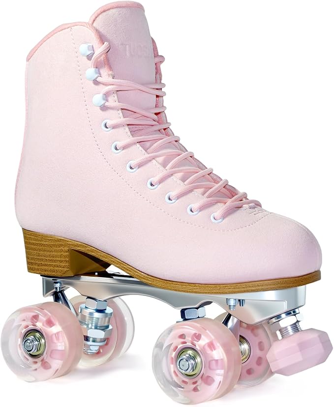 Roller Skates for Women or Men with Height Adjustable Rubber Stoppers Retro Suede Quad Roller Skates for Outdoor and Indoor