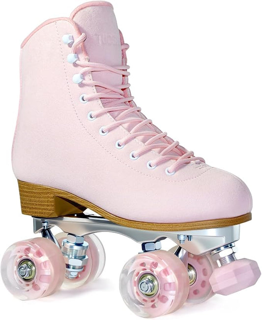 Roller Skates for Women or Men with Height Adjustable Rubber Stoppers Retro Suede Quad Roller Skates for Outdoor and Indoor
