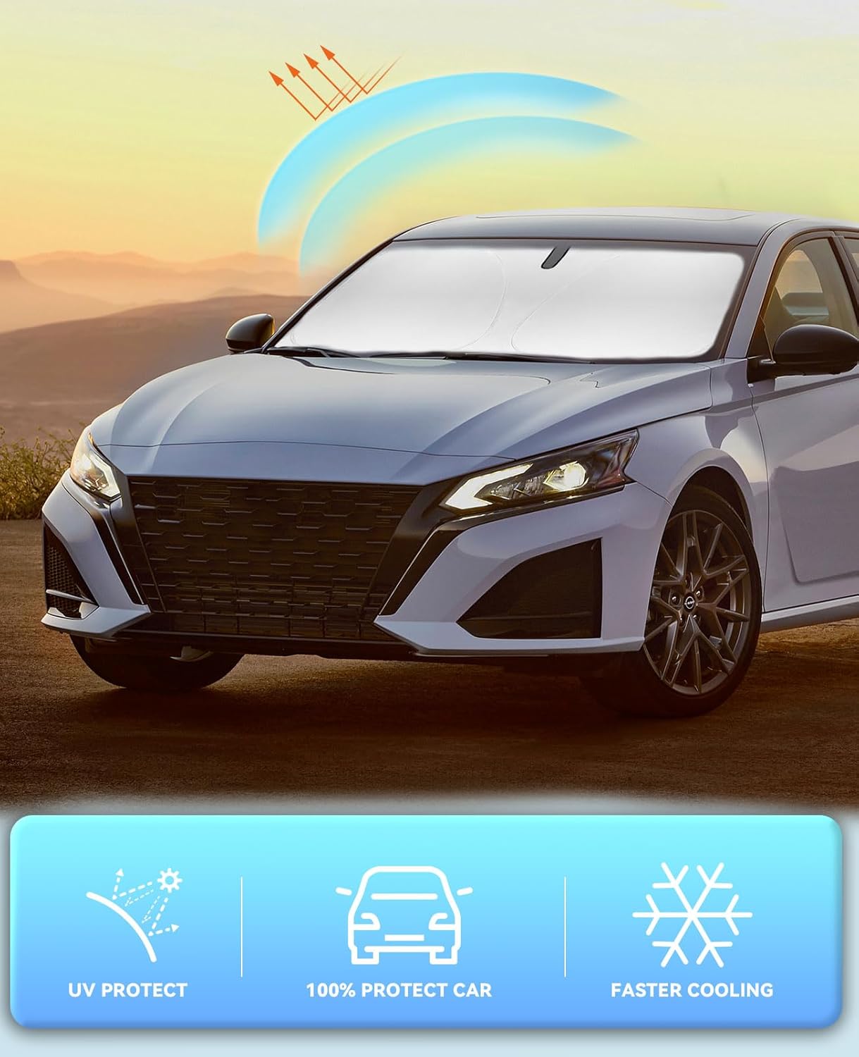 Windshield Sun Shade Car Sunshade for Nissan Altima 2019 2020 2021 2022 2023 2024 2025 Accessories Windshield Sun Visor Cover for Altima Front Window Shield 240T Coating Protect Car from Sun Rays