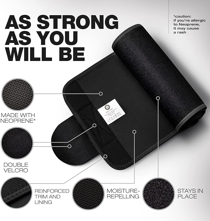 ActiveGear Premium Waist Trimmer & Trainer Belt for Men and Women - Sweat-Enhancing Slimming Wrap for Stomach, Adjustable Fit