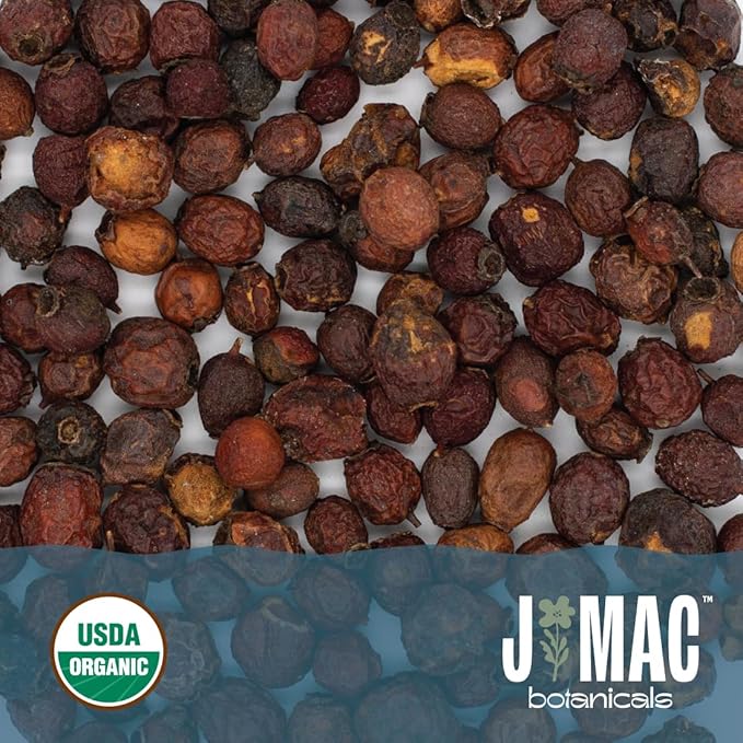 J Mac Botanicals, Organic Dried Hawthorn Berries Whole (4 oz) Hawthorn berry from Eastern Europe, certified Organic hawthorn berry tea, Hawthorne berries bulk resealable bag, Dried Hawthorn berries