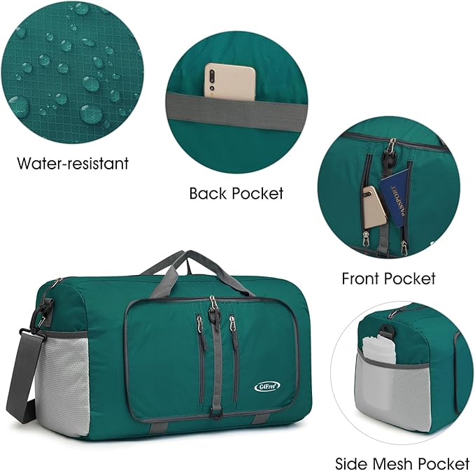 G4Free 40L/65L Foldable Duffel Bag, Water-Repellent Travel Backpack, Lightweight Carry Bag for Overnight Weekender Sports Men Women