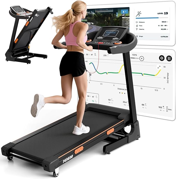 8.7MPH Treadmills for Home, 0%-15% Incline Walking Pad Treadmill with Auto-Folding, 3.5HP Wide Running Area Supports Up to 300lbs User Weight, Bluetooth & Pulse Monitor