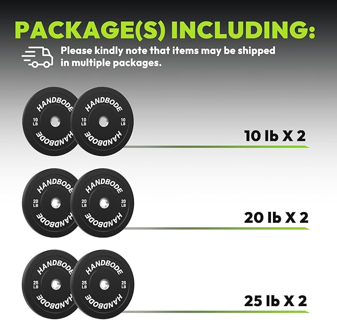 Colored Bumper Weight Plates Olympic Weight Plate Set 2-Inch, 10/15/20/25/35/45/55 lb Barbell Weight Plates Set for Home Gym, Rubber Strength Training Weights Plates for Weight Lifting