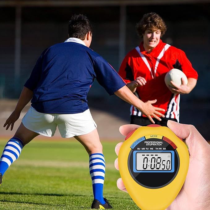 6 Pack Multi-Function Electronic Digital Sport Stopwatch Timer, Large Display with Date Time and Alarm Function,Suitable for Sports Coaches Fitness Coaches and Referees (Yellow)