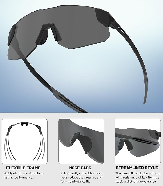 YAMAS Sport Sunglasses for Mens Womens, Wrap around Sunglasses, Non-Slip Nose Pads for Climbing and Running, UV400 Protection