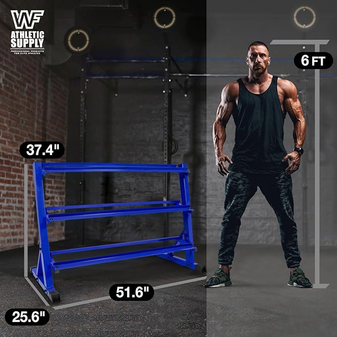 WF Athletic Supply Heavy-Duty Dumbbell Rack Stand, Weight Rack for Home Gym, Weight Holder, Available Sizes for Storage 5-50LB or 5-75LB Dumbbell Pairs, Black/Red/Green/Blue, RACK ONLY