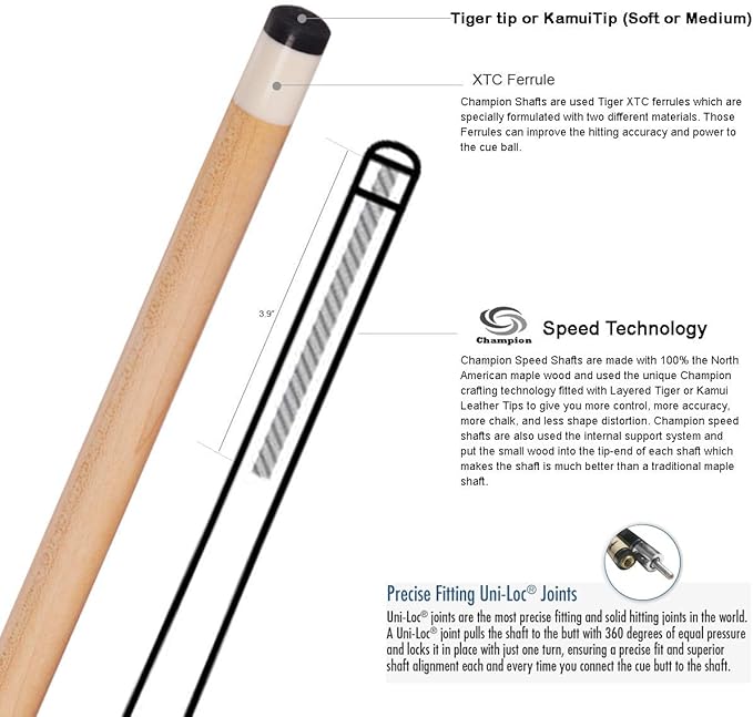 2021 Champion Lost Pieces Series Putere Pool Cue Stick, Low Deflection Pro Taper, Model: LPC3, Putere Cue