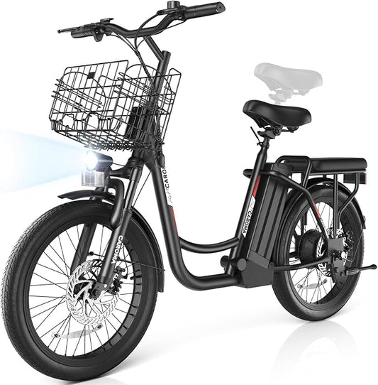 Caroma Electric Scooter with Seat, 48V Removable Battery E-Bike, Up to 30Miles&20MPH, 500/800/1200W Motor, 20" Fat Tire Adult Electric Bicycles for Commuting with Basket