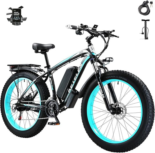 Peak 2000W Electric Bike for Adults 27 MPH 48V15Ah Removable Battery Max 40-80 Miles E Bike 26" Fat Tire Ebike Shamano 21-Speed All Terrain for Mountains Snow Sand Road